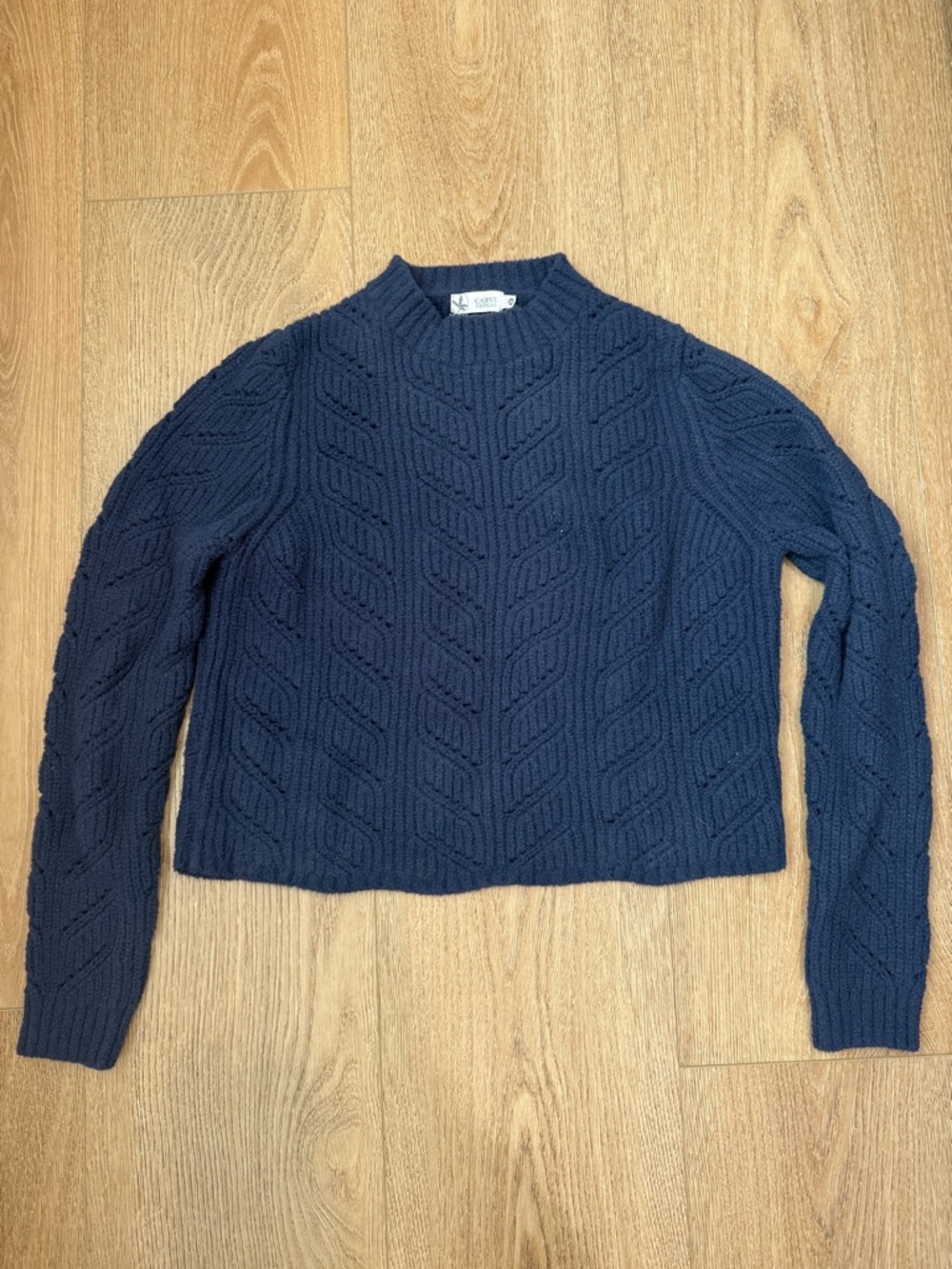 Carve Designs Navy Cable-Knit Crew Sweater